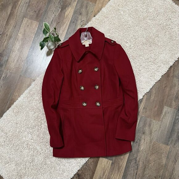 Michael Kors Size Small Red Wool Blend Peacoat Coat - Picture 1 of 7